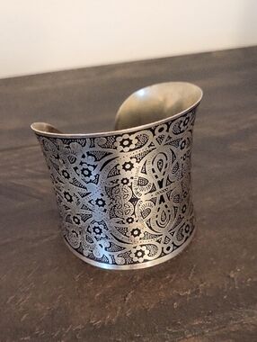Etched Silver-Tone Wide Cuff Bracelet